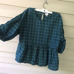A New Day Green 3/4 puff sleeve Blouse- L